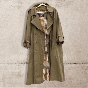 Vtg Burberry Olive Green Trench Coat 
